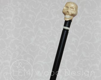 Hand Carved Skull Wooden Walking Cane, Custom Hiking Stick