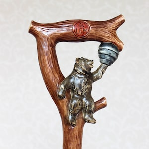 Walking canе bear and hive Wooden cane Walking stick handmade Carved stick Wood canes Walking stick carved Carved cane Walking stick canes