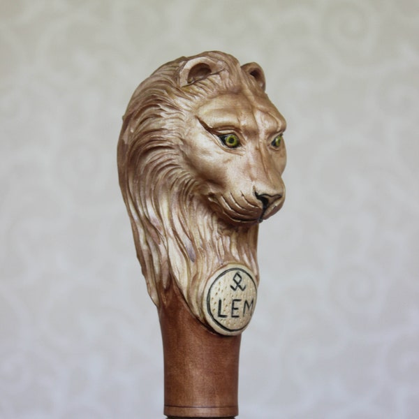 Lion Walking stick Carved handle with simple staff Length 32-38" Wooden cane Hiking stick Custom cane Walking sticks canes Wood walking cane