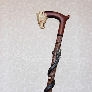 Walking stick &quot;American eagle & Snake&quot; Carved handle and staff Wooden cane  Hand carving Hiking stick Walking cane Gift walking stick cane