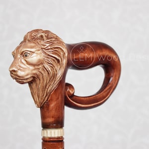 Lion Wooden cane Carved handle Walking sticks Hiking staff Carved sticks Wood canes Walking stick carved Carved cane Walking sticks canes