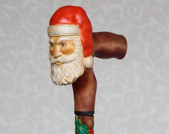 Hand Carved Santa Cane - Custom Christmas Walking Stick from Ukraine