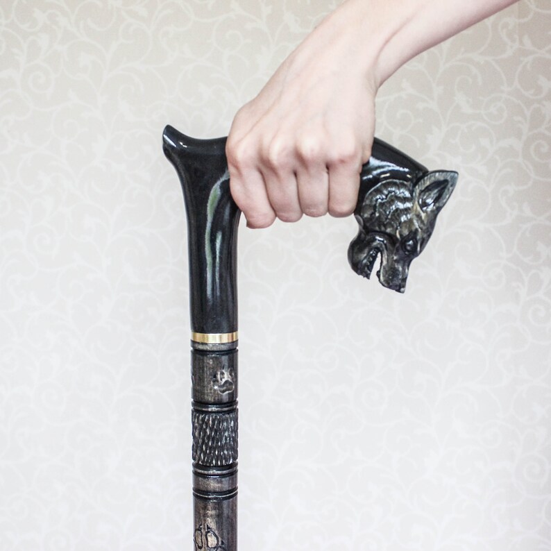 Black Walking Stick Dog With Carved Handle & Craft Staff Wood Etsy