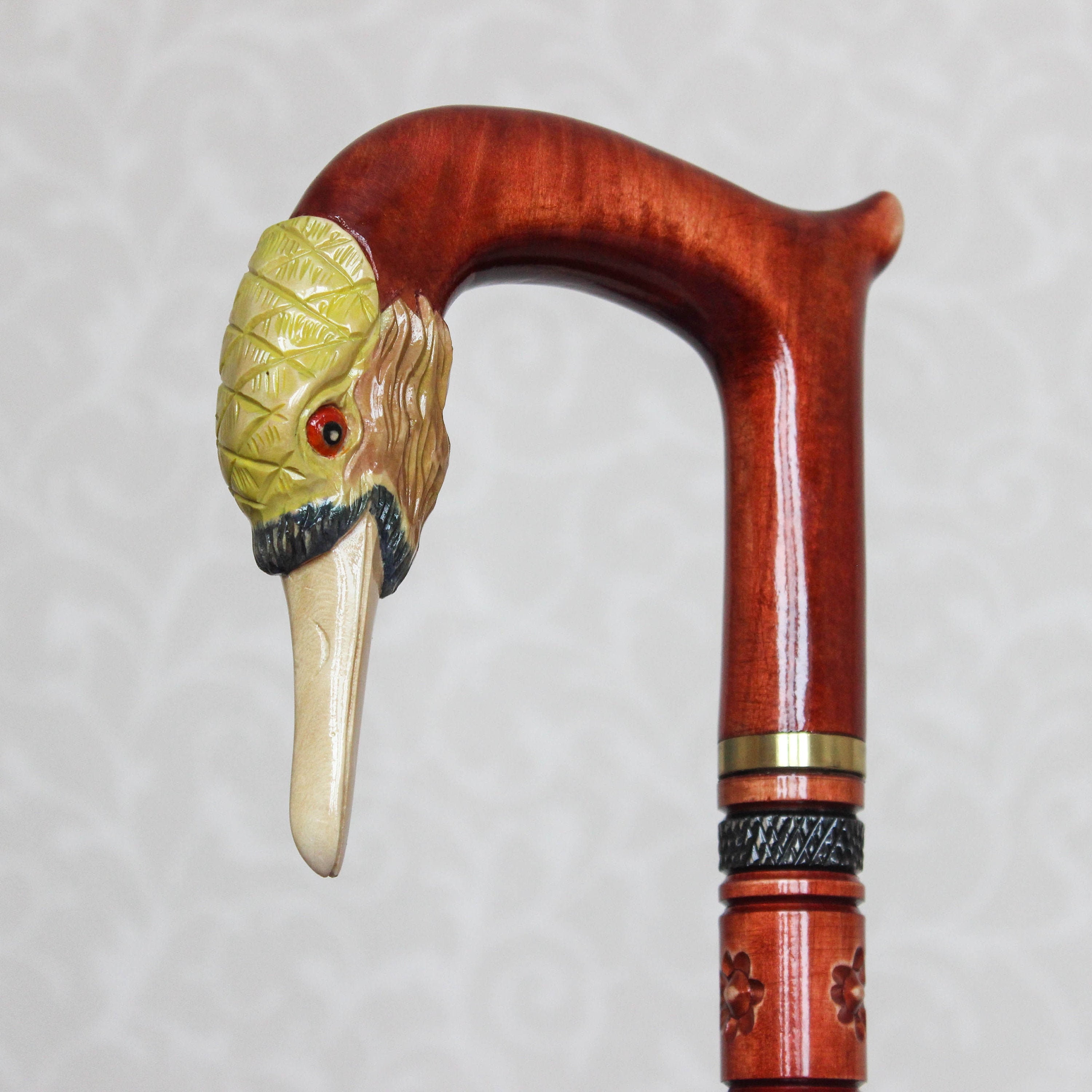 Wooden cane bird head Carved handle Walking stick Hiking stick Etsy