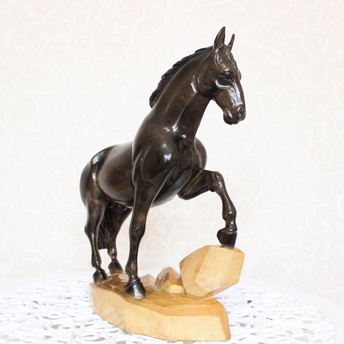 large wooden horse sculpture