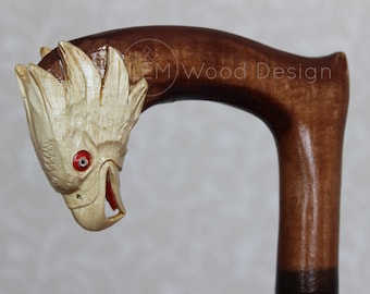 Handmade Wooden Walking Cane: Carved American Eagle Hiking Stick