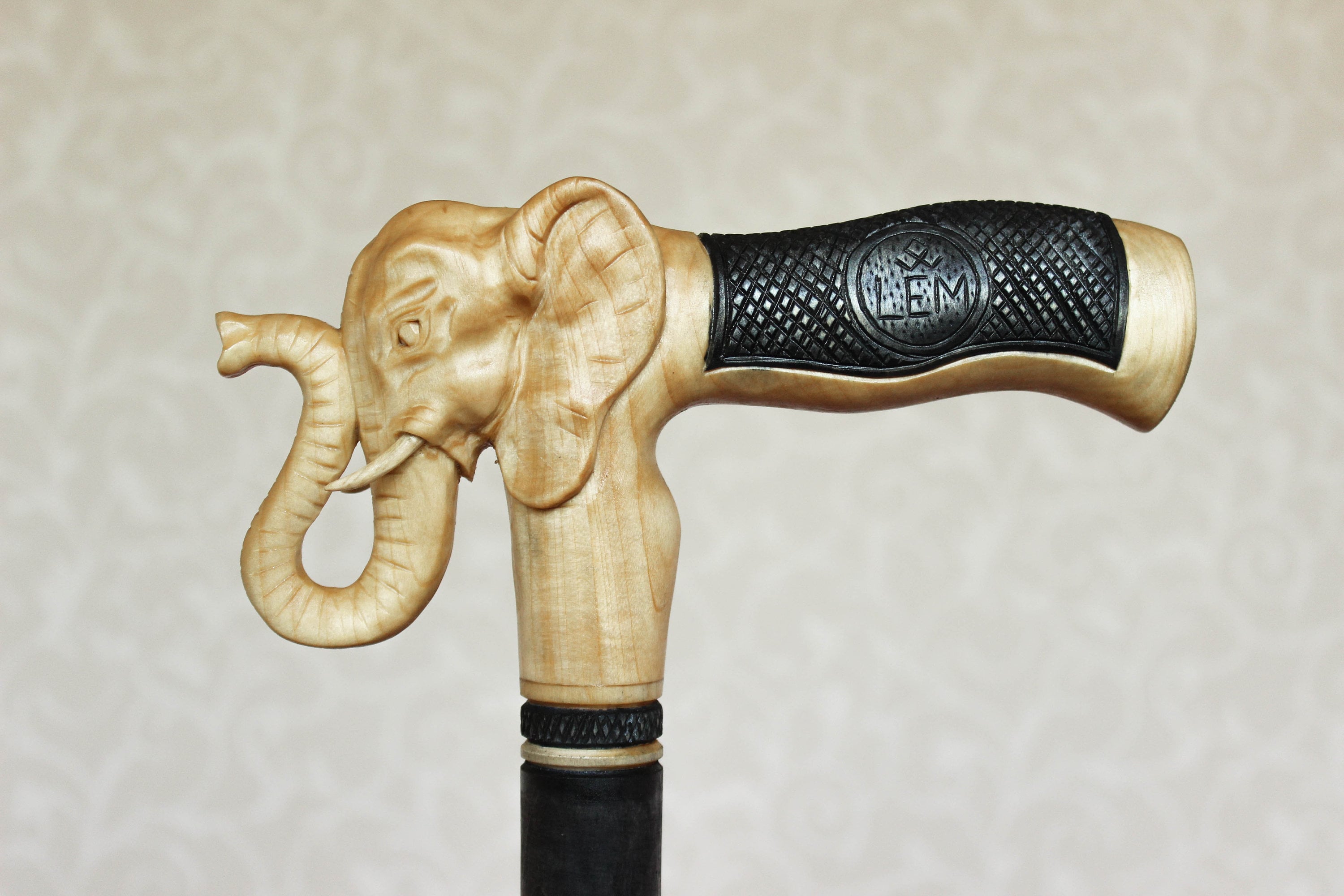 Elephant walking cane Style wooden stick Hand carved handle Etsy