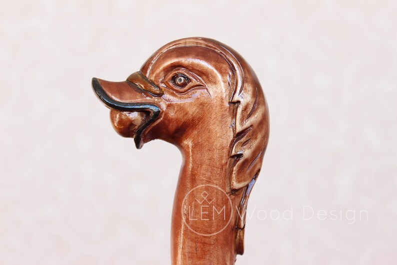 Brown Duck Head Handle Walking Stick Animal Collectable Cane Carved Wood 37/"