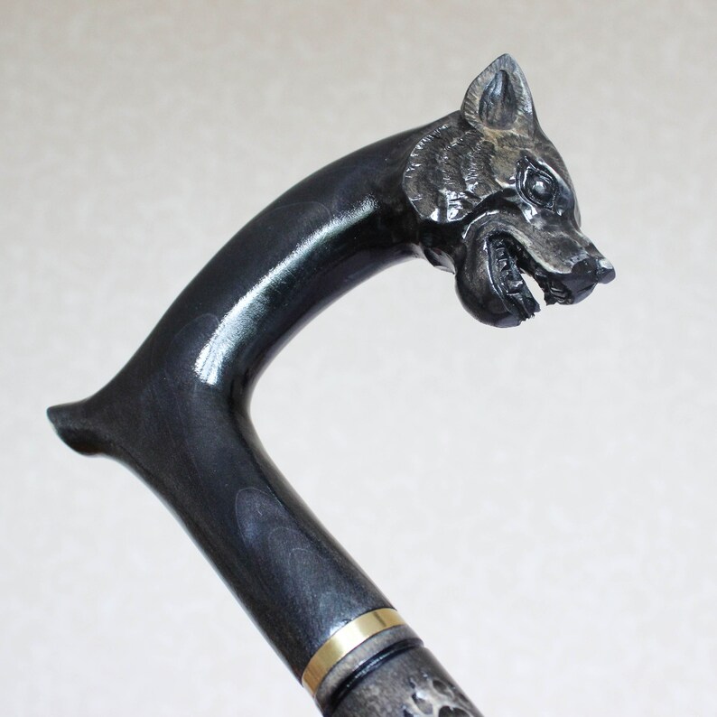 Black Walking Stick Dog With Carved Handle & Craft Staff Wood Etsy