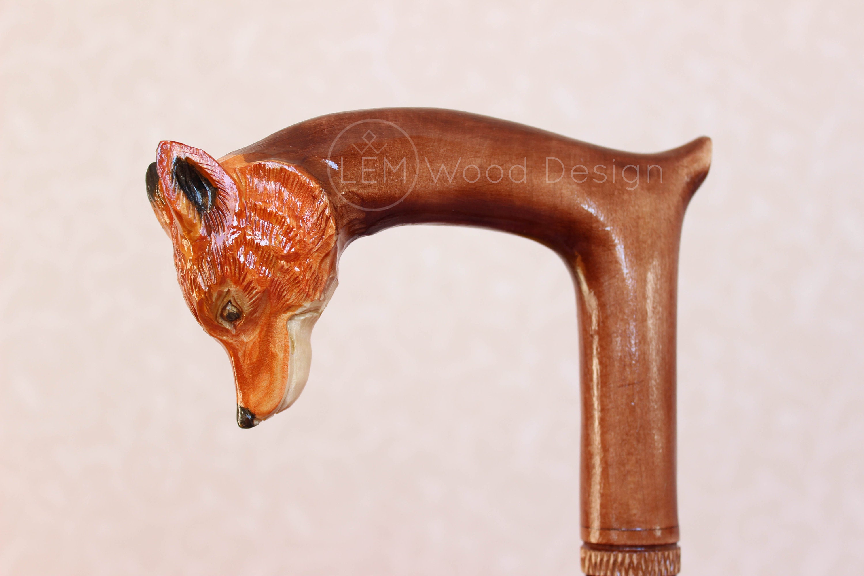 Style cane and walking stick Fox Carved handle and staff Etsy