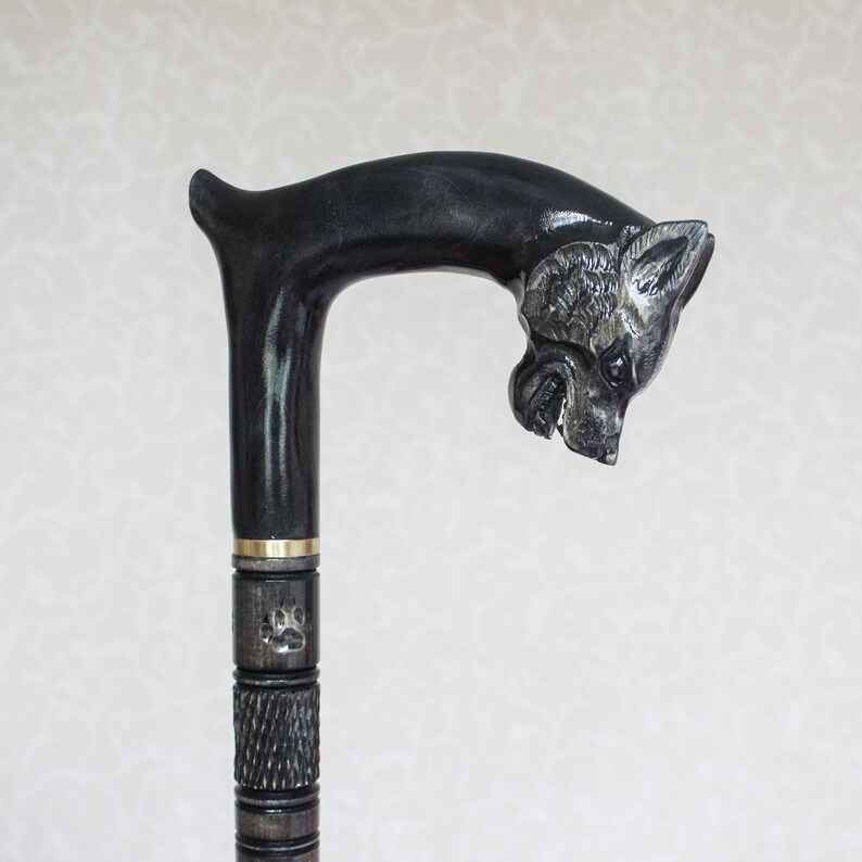 Black Walking Stick Dog With Carved Handle & Craft Staff Wood Etsy