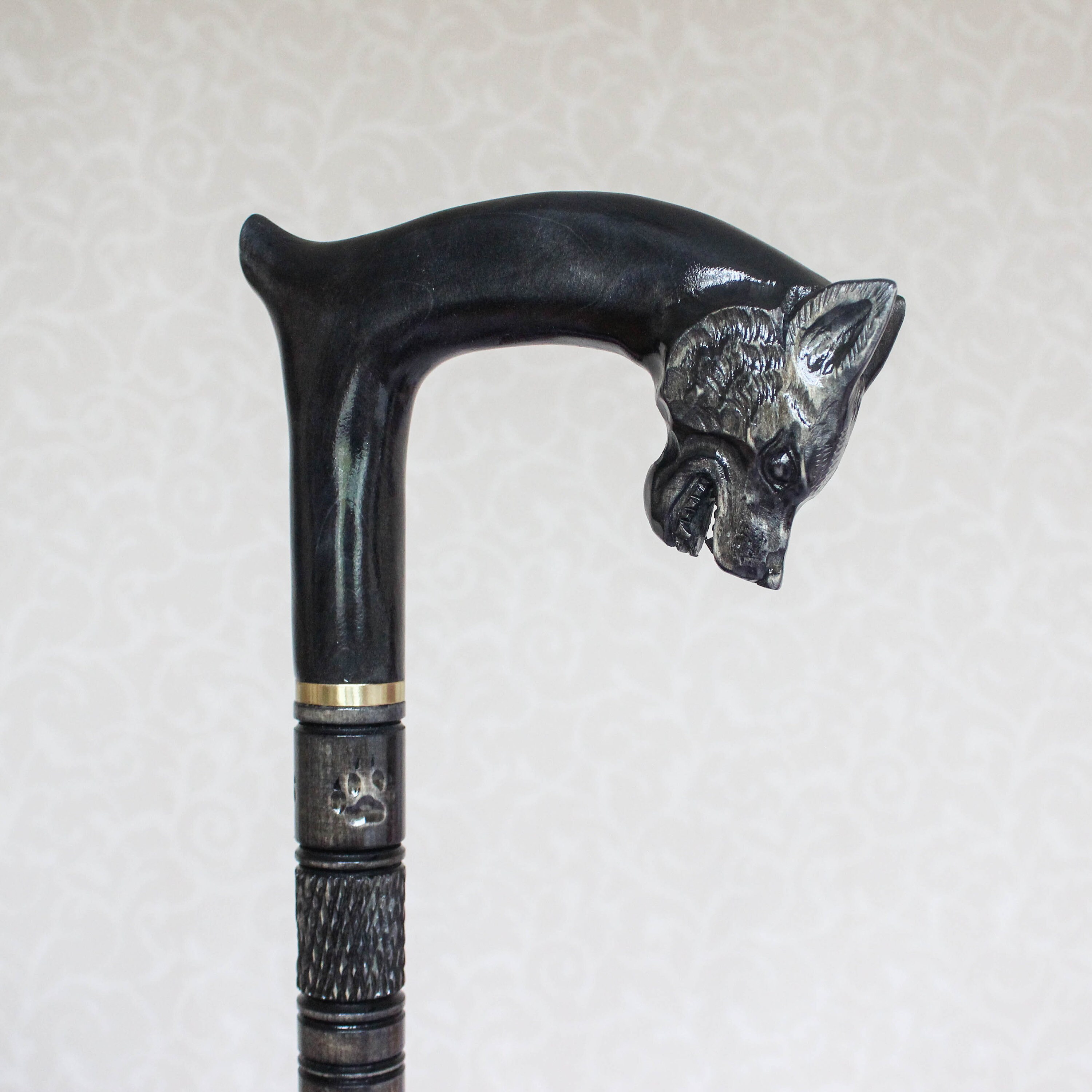 Black Walking Stick Dog With Carved Handle & Craft Staff Wood Etsy