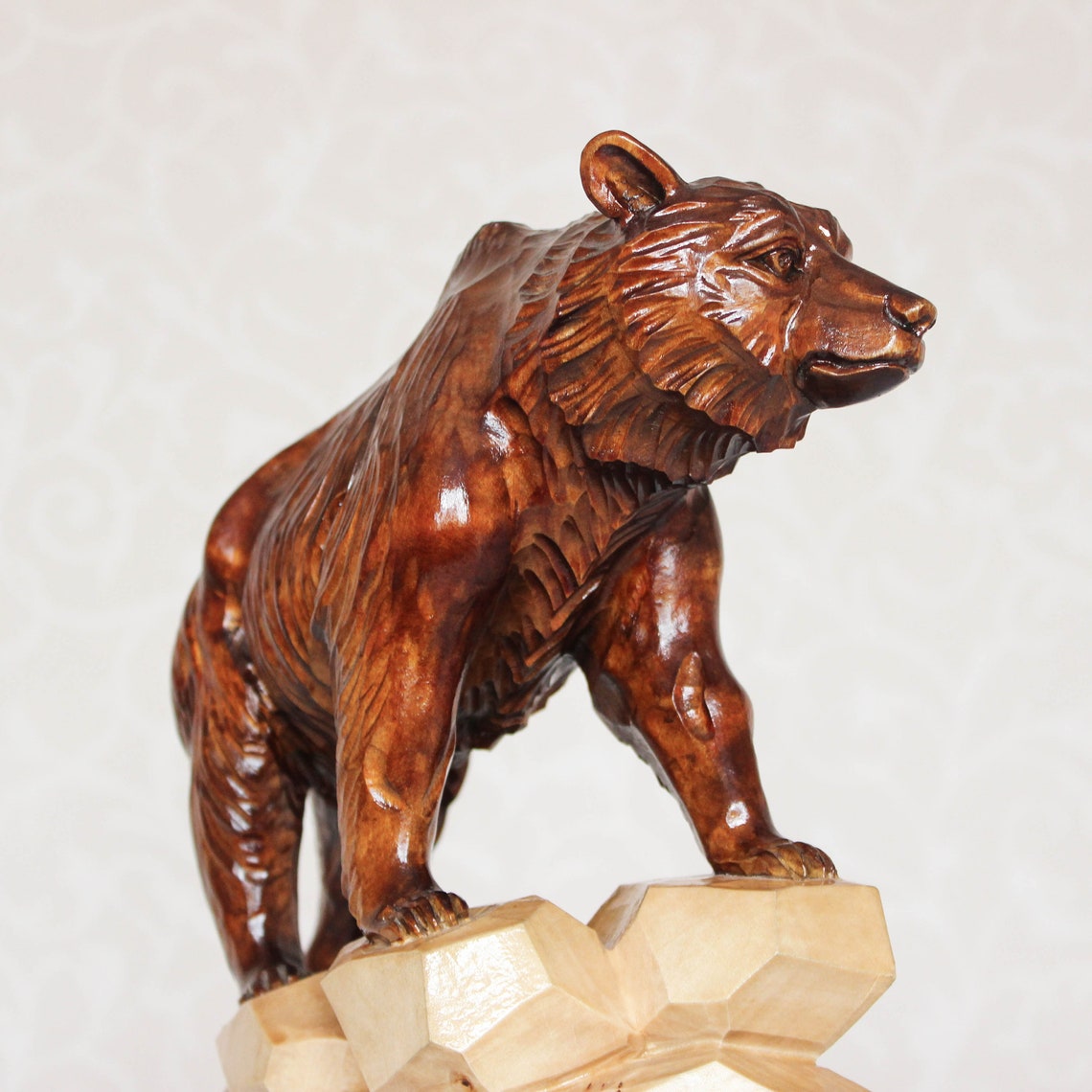 Bear Wooden Figurine Hx7lx9 Grizzly Statue Carved Etsy