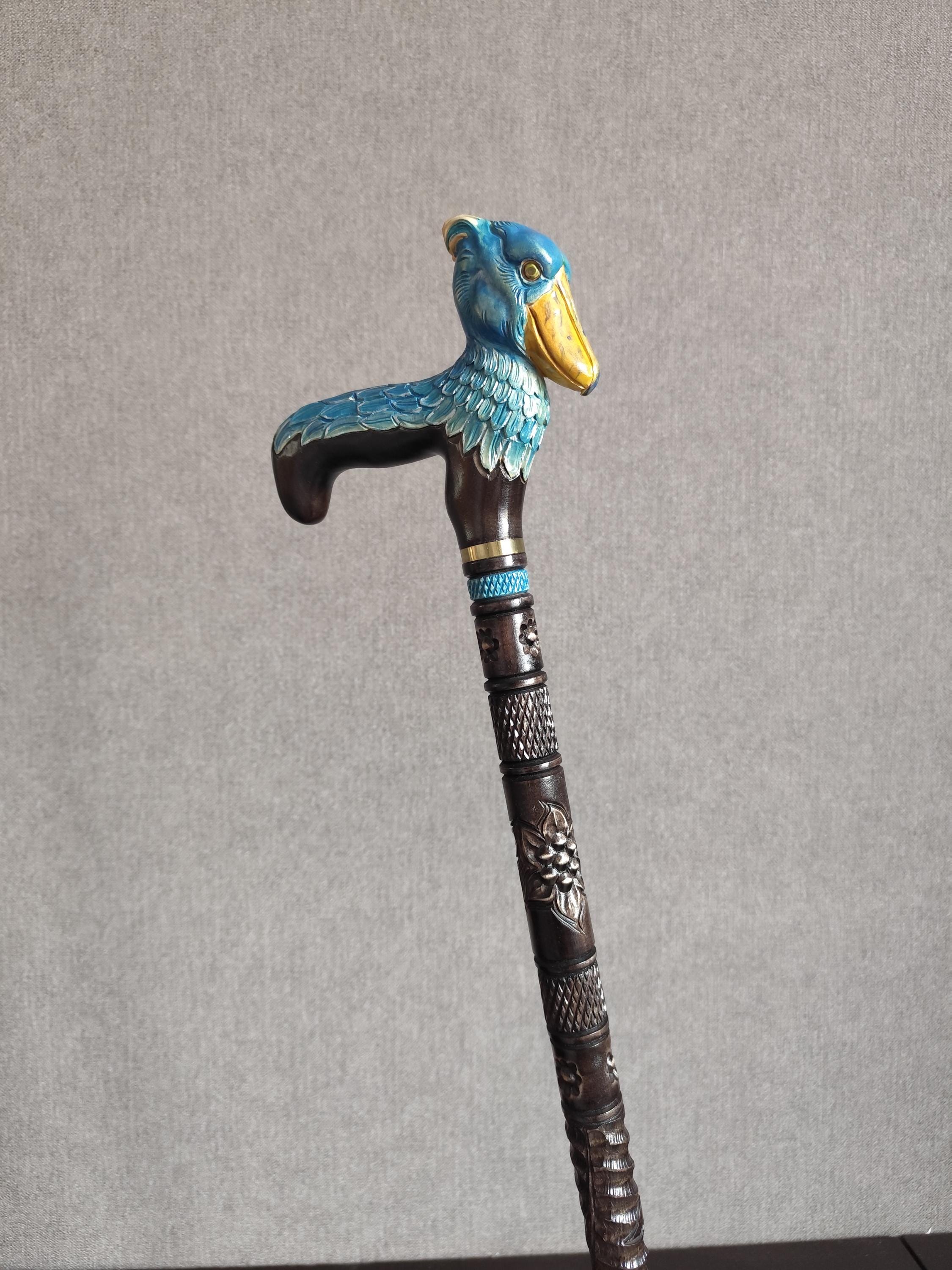 ハシビロコウ柄の手彫り杖 - Etsy 日本
