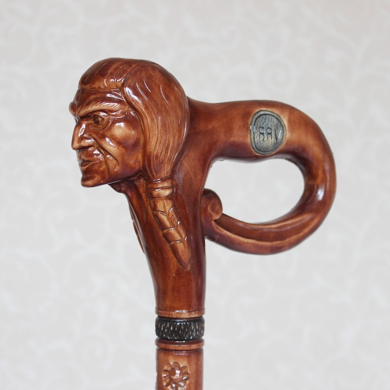 Custom Walking Cane With American Indian on the Top Hand Etsy UK