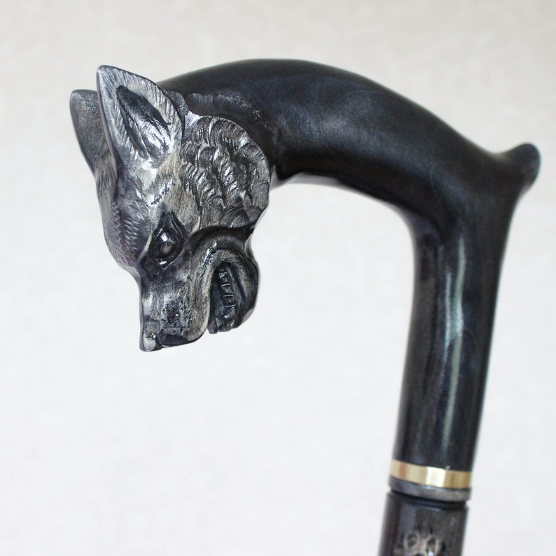 Black Walking Stick Dog With Carved Handle & Craft Staff Wood Etsy