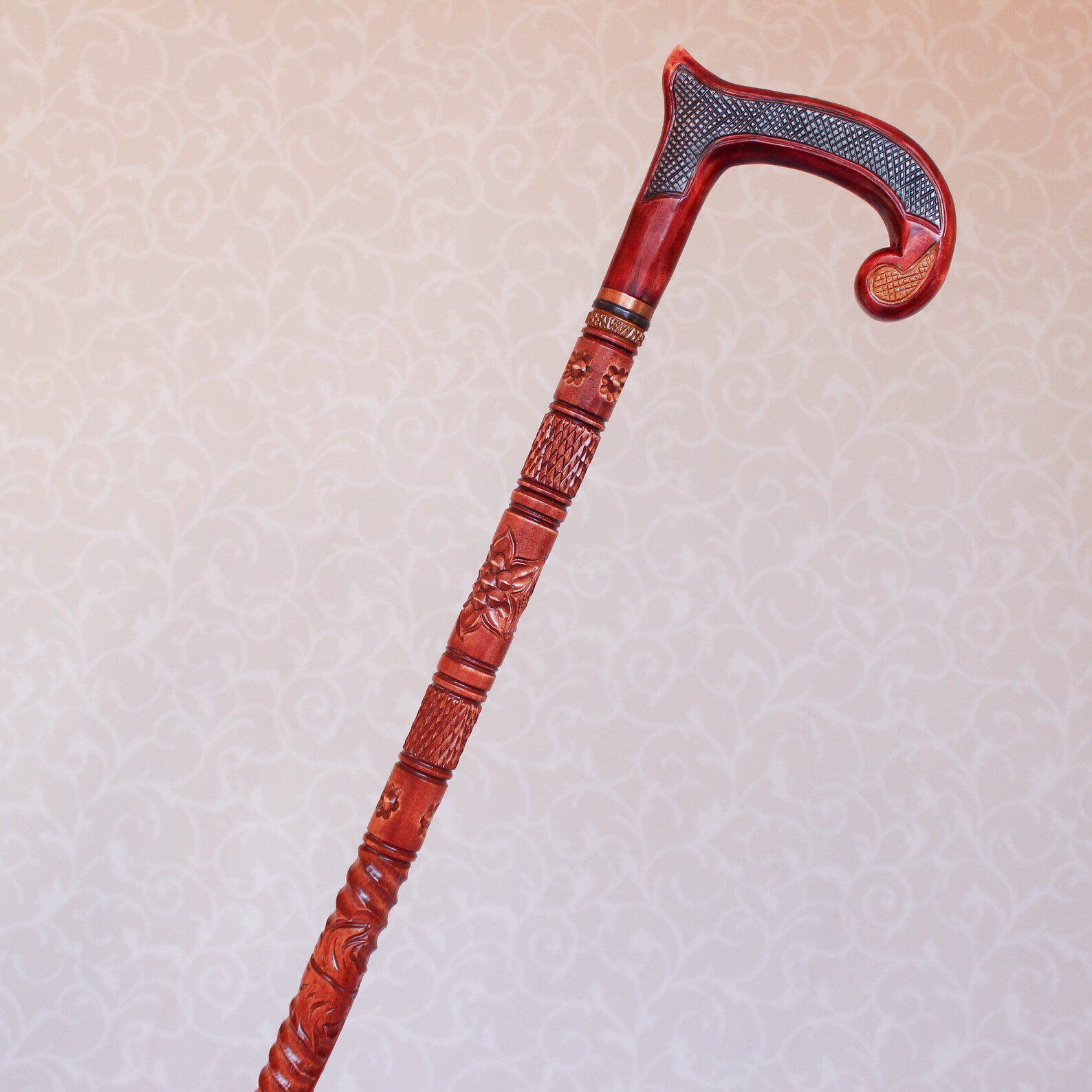 Hand Carved Walking Cane With Carved Handle and Shaft Hiking Etsy