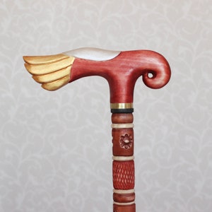 Women&#39;s walking cane Elegant wooden cane with gold handle Hand carved walking cane with carved handle and shaft Walking canes and sticks