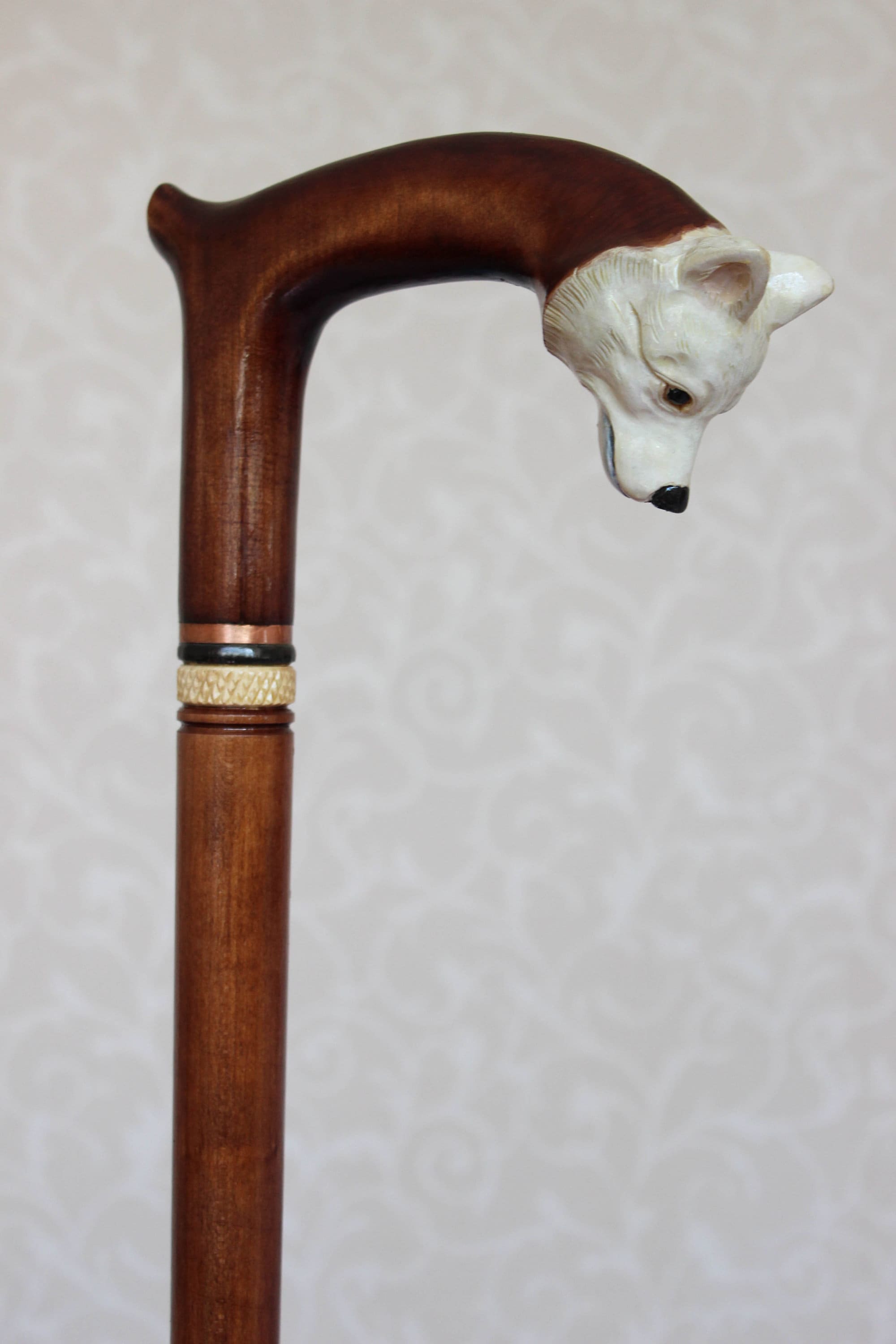 Spitz White Walking Cane Wood Dog Hand Carved Handle and Etsy
