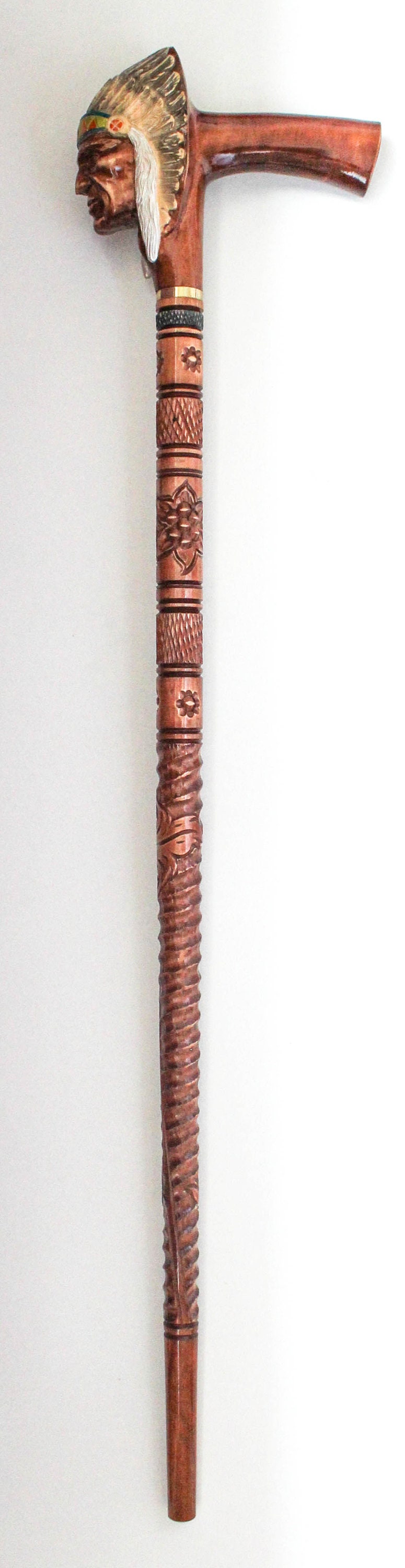 Wooden Walking cane Indian Chief stick Hand Carved Wood Crafted for men  women