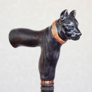 Black Pitbull walking cane Hand carved handle Hiking stick Dog wooden canes Wooden cane Walking stick Gift with dog Canes and walking Sticks