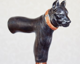 Hand Carved Pitbull Walking Cane - Unique Dog Lover Gift