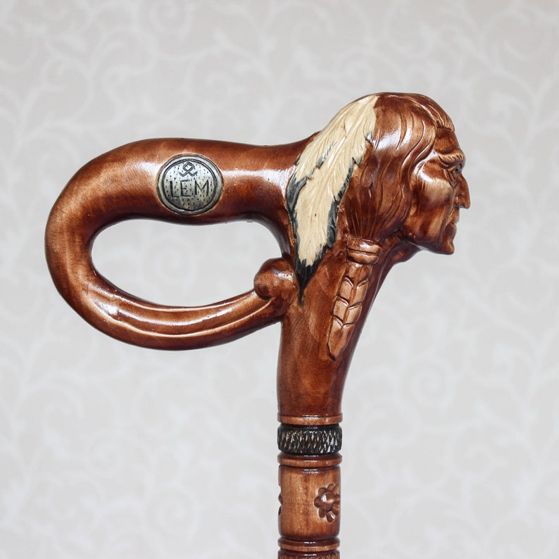 Custom Walking Cane With American Indian on the Top Hand Etsy