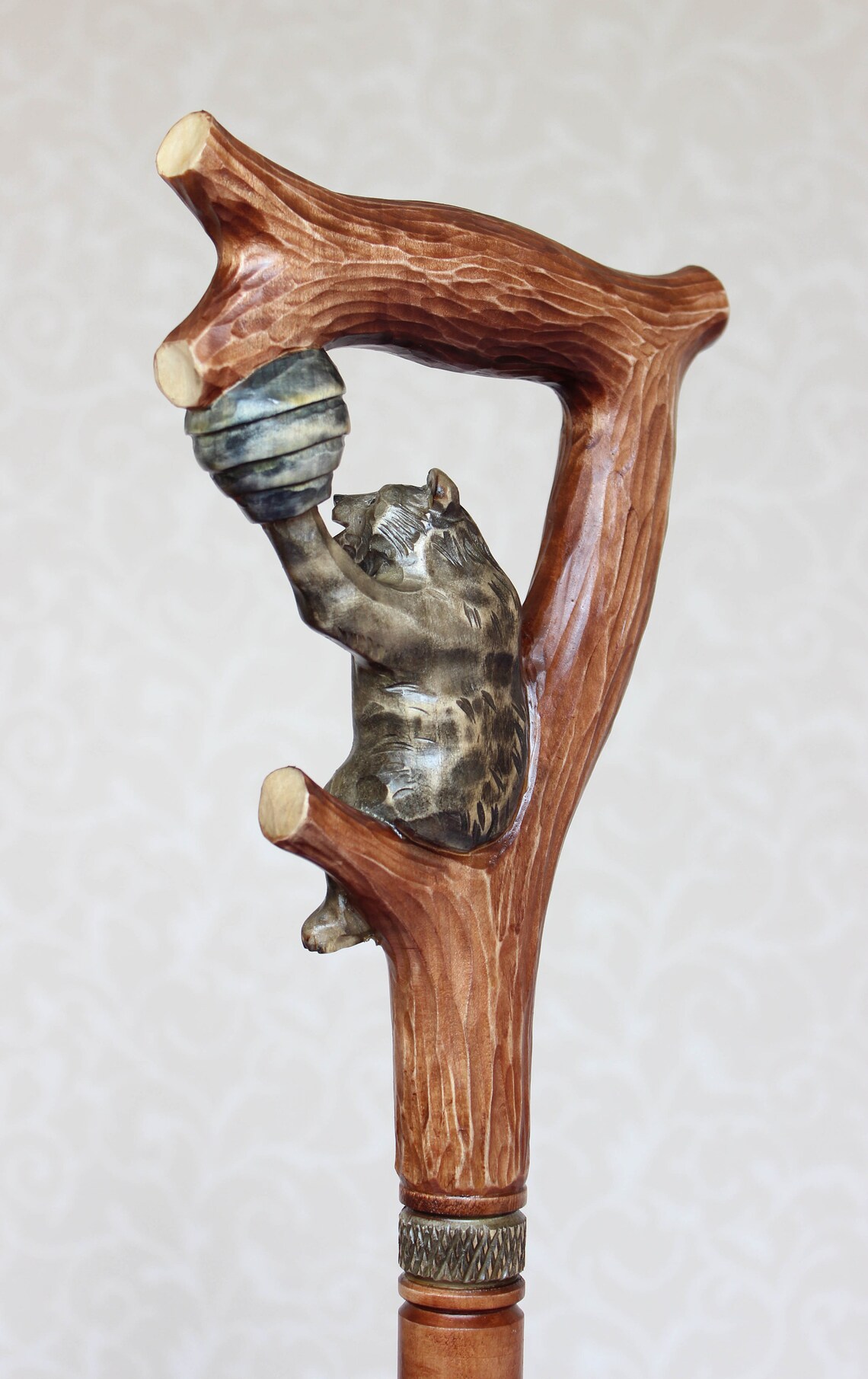 Walking canе bear and hive Wooden cane Walking stick handmade Etsy