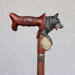 Wooden cane with dog German shepherd dog Carved handle and clean shaft Walking cane Hiking stick  Walking sticks Hand carved walking cane