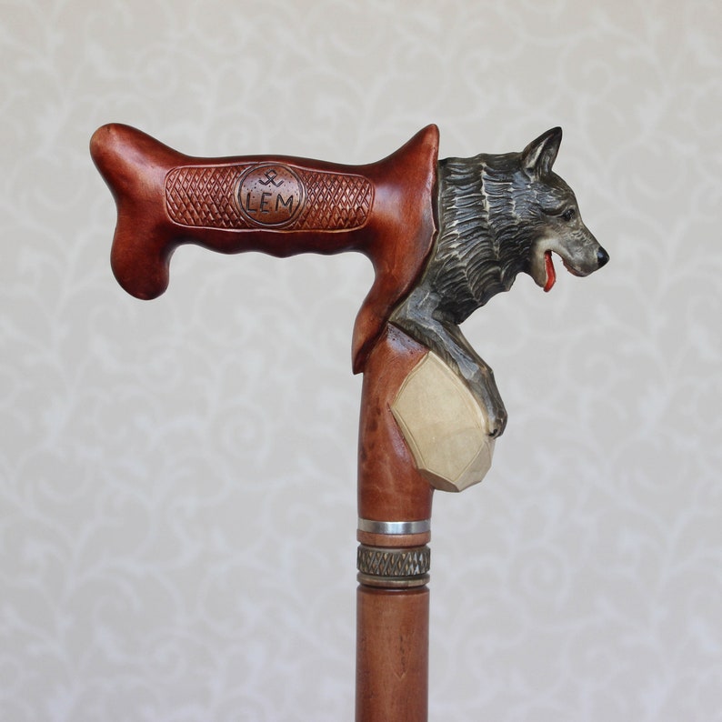 Shops Wooden cane with dog German shepherd dog Carved handle and clean shaft Walking cane Hiking stick Walking sticks Hand carved walking cane