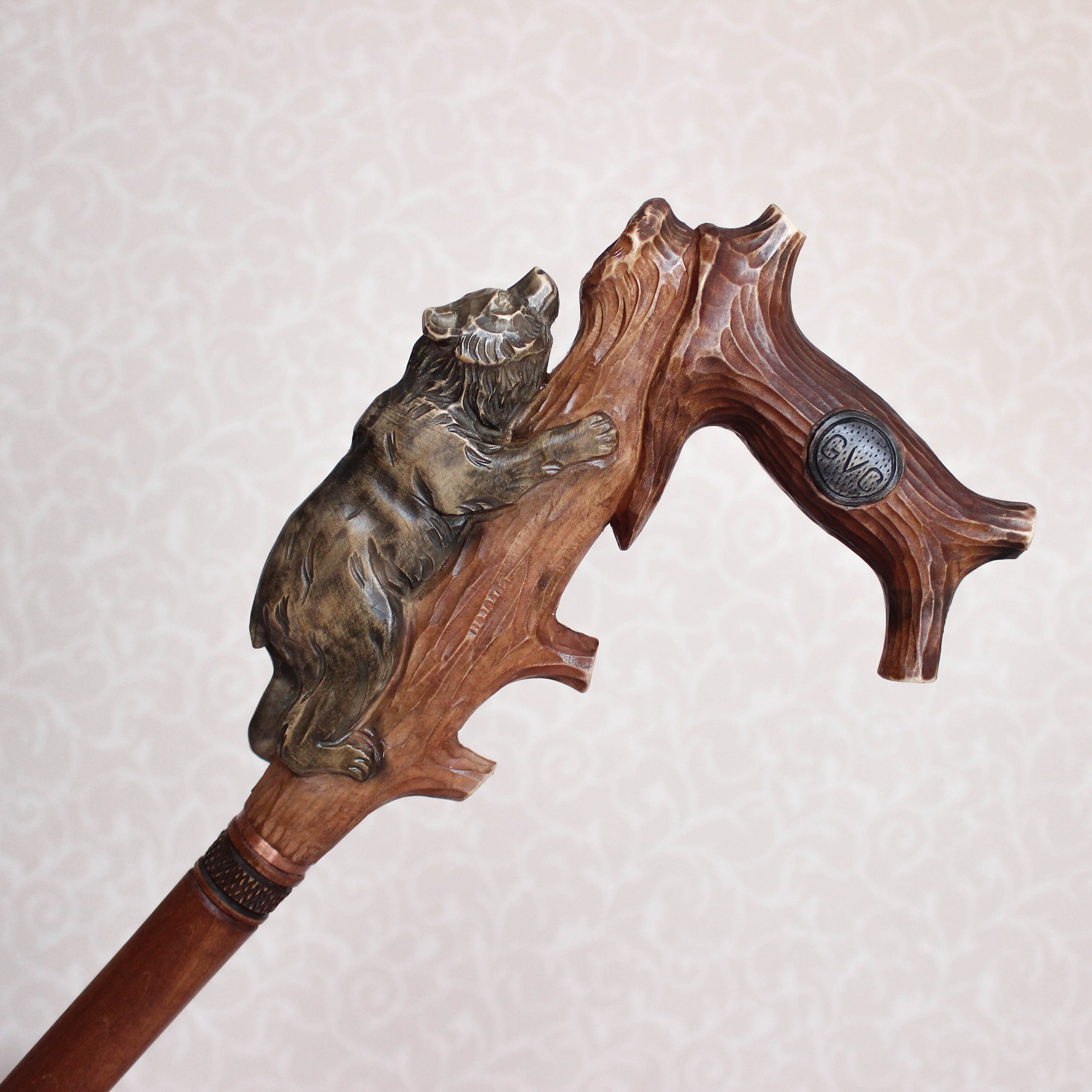 Grizzly wooden cane Hand carved handle and simple staff Hiking Etsy