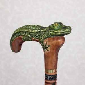 Crocodile walking cane Hand carved wooden cane  Handle with alligator Walking sticks canes with crocodiles Carved handle and shaft Crocodile
