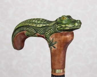 Hand Carved Crocodile Wooden Walking Cane