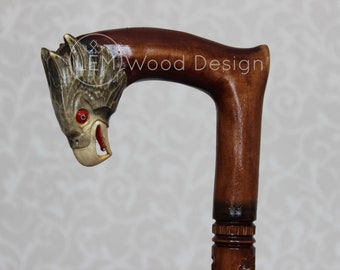 Handmade Wooden Walking Cane with Carved Eagle Handle