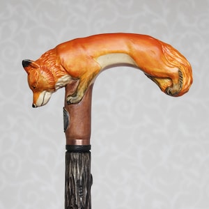 Custom walking cane Runing fox Hand carved handle and shaft