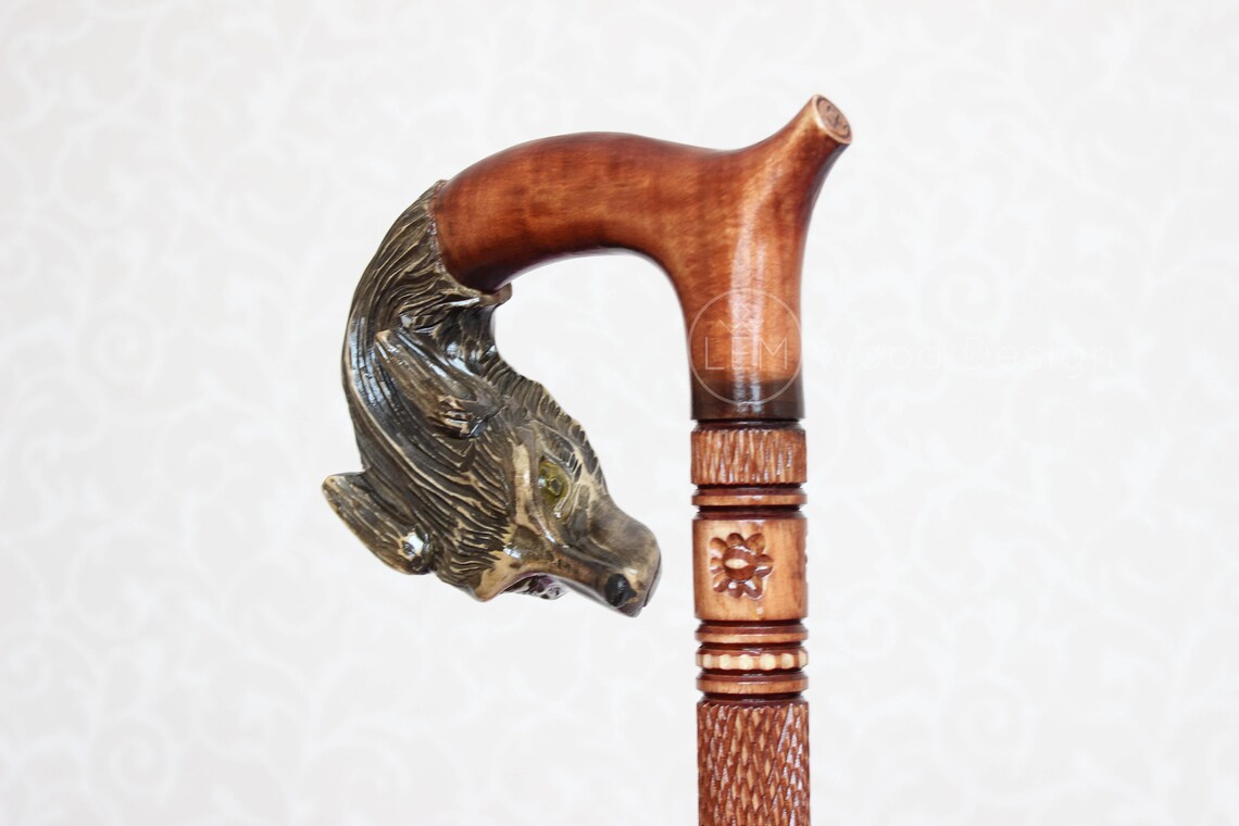 Hand carved walking stick Fox with craft handle and staff Etsy