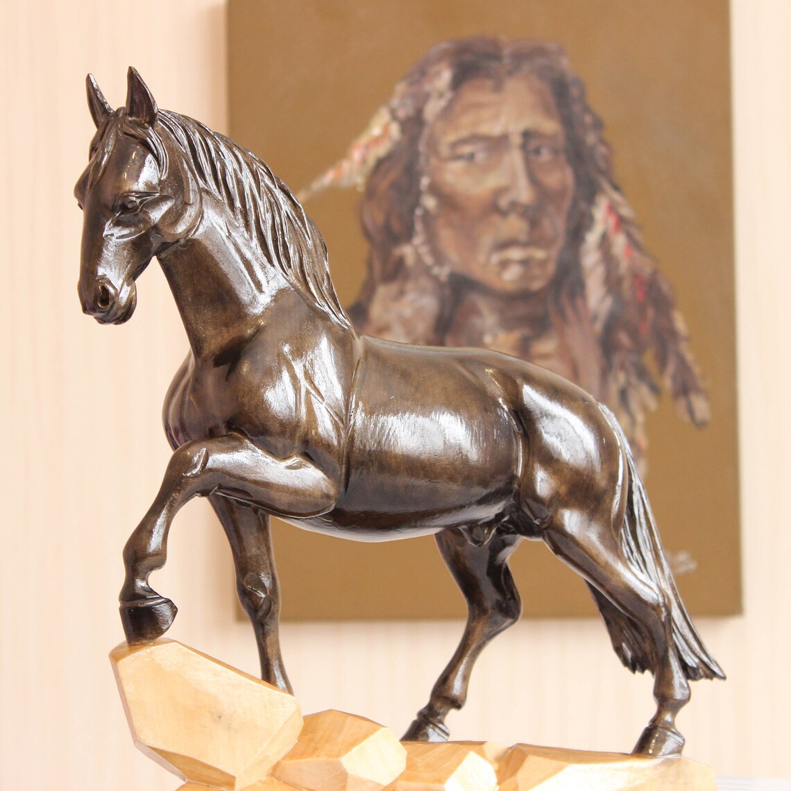 Horse wooden sculpture L13x H14x W4 Dark Etsy