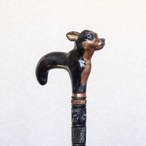Black Dog Walking cane Hand carved handle & craft shaft Wood walking cane Hand carved Gift for hiker Hiking stick Wooden cane Walking stick