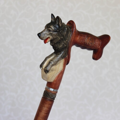 Shops Wooden cane with dog German shepherd dog Carved handle and clean shaft Walking cane Hiking stick Walking sticks Hand carved walking cane