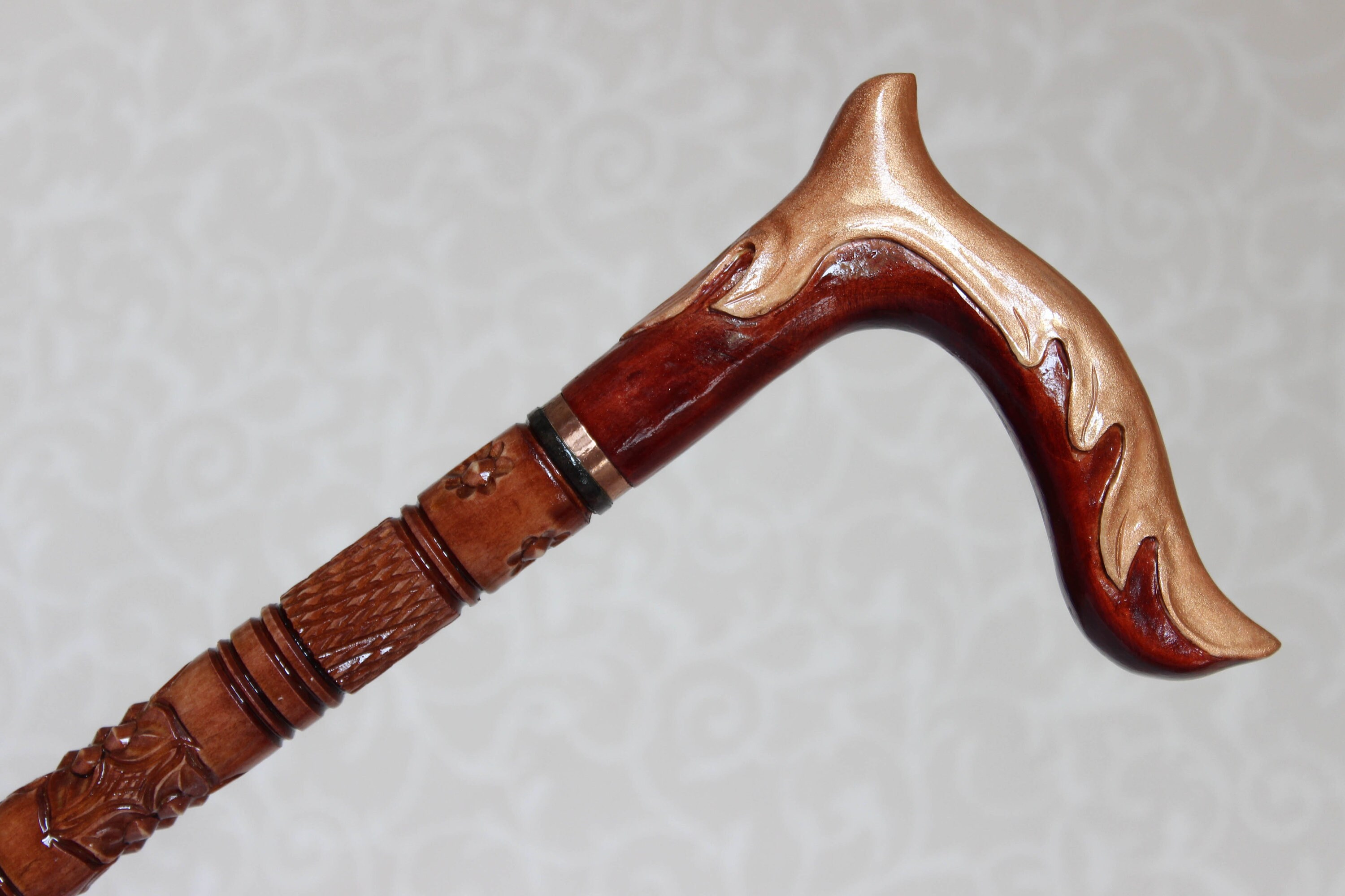 Women's walking cane Hand carved handle and staff Elegant Etsy