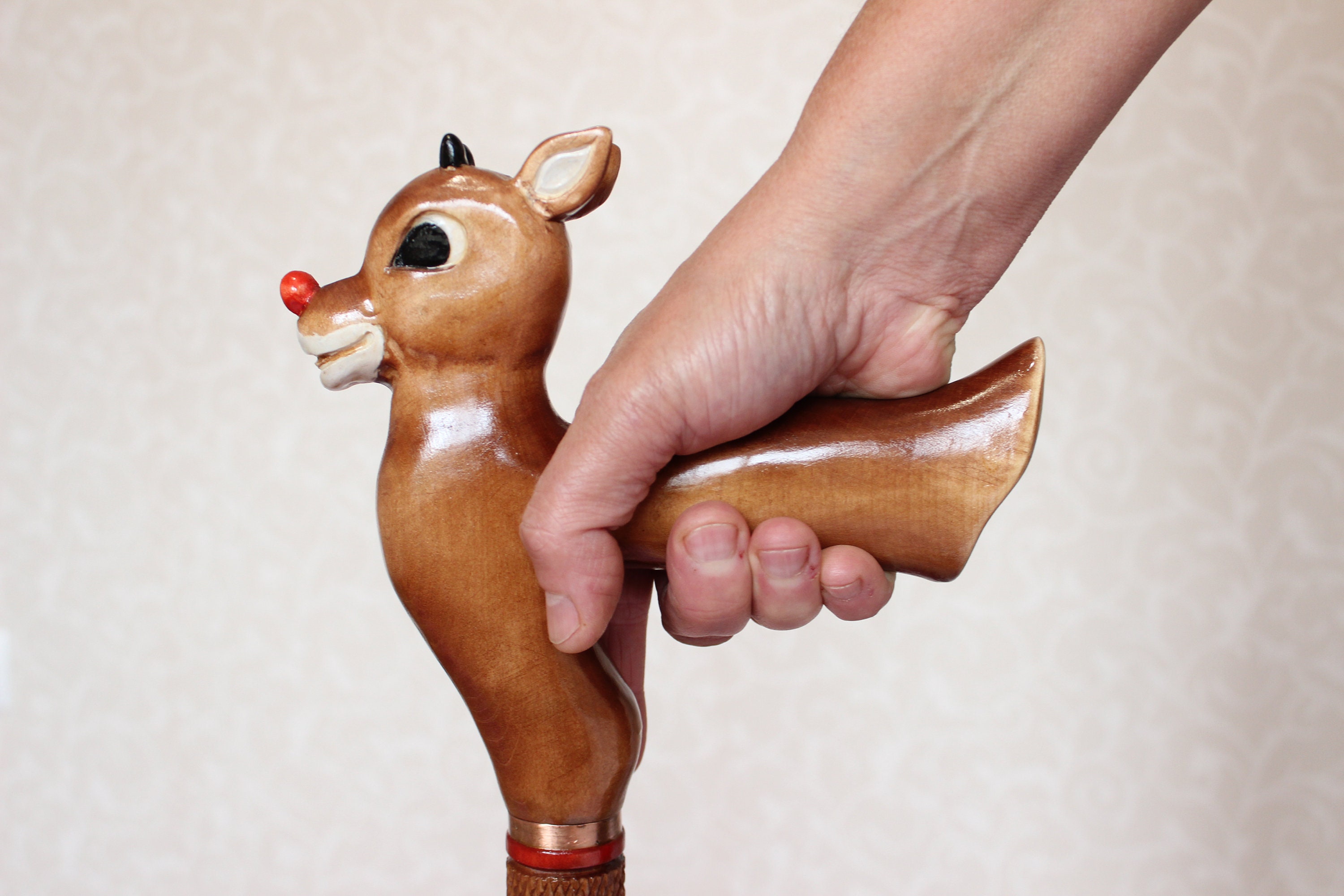 Hand Carved Rudolph Walking Cane: Christmas Reindeer Hiking Stick - Etsy