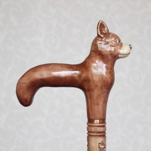 Brown Dog walking cane Hand carved handle and shaft Hiking stick with dog Wooden cane Walking sticks canes Carved wood dogWalking canes