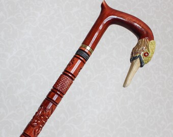 手作りの鳥の頭の彫刻が施された木製の杖 - Etsy 日本