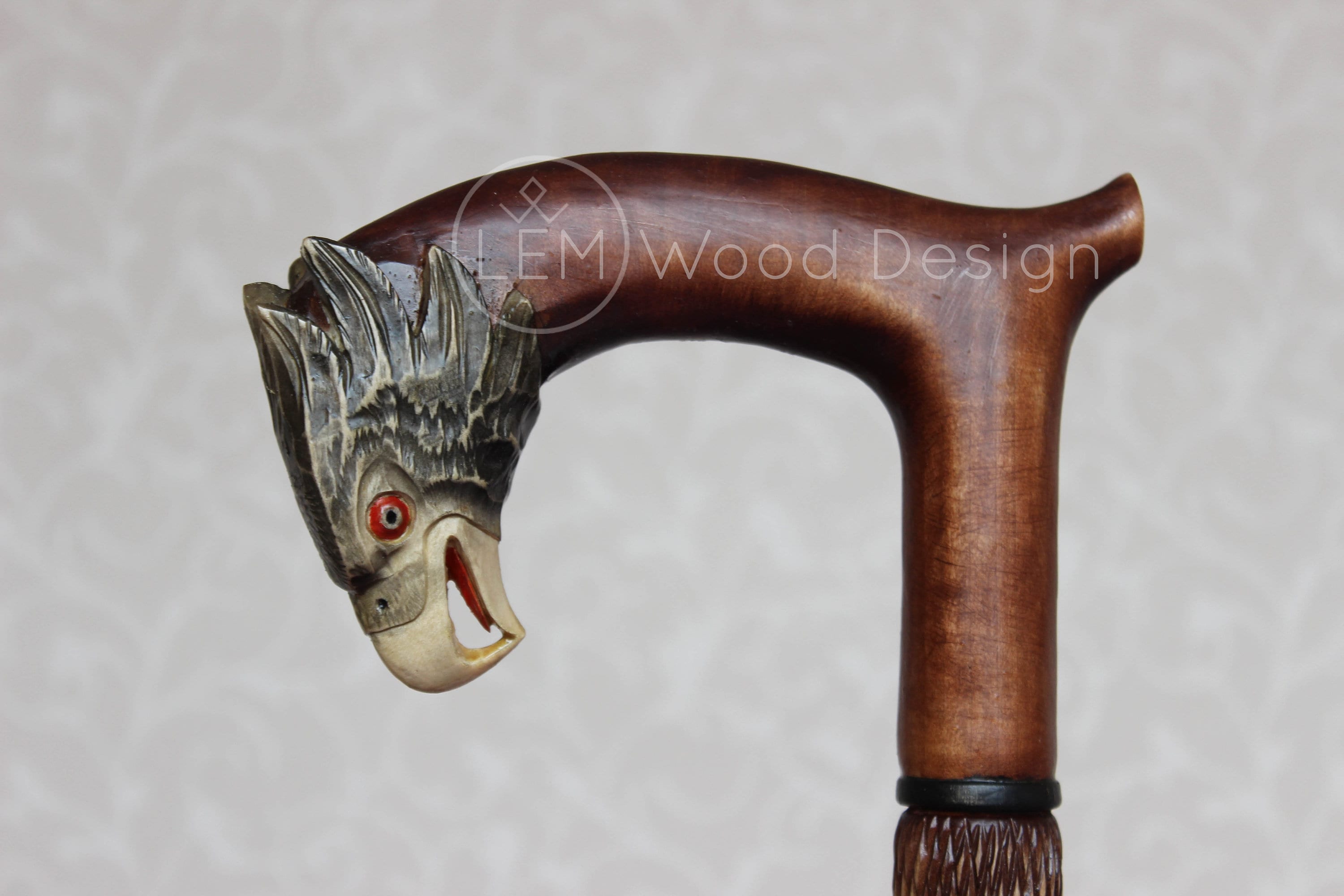 Hand Carved Wooden Walking Cane, Eagle & Snake Handle - Etsy