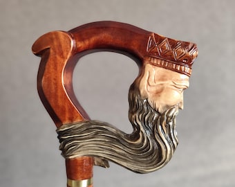 Walking Cane with Carved Handle King Wooden Handcarved Walking stick