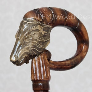 Walking cane Wooden Ram Carved handle Wood craft Staff Hiking sticks Hand carved Walking cane from Ukraine Gift Canes and walking sticks