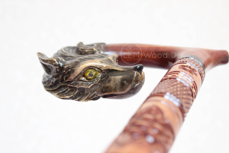 Hand carved walking stick Fox with craft handle and staff Etsy