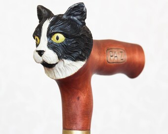 Bastone da passeggio a forma di gatto intagliato a mano, bastone da trekking in legno