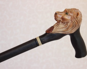 獅子座の木製杖：手彫りのライオン柄 - Etsy 日本