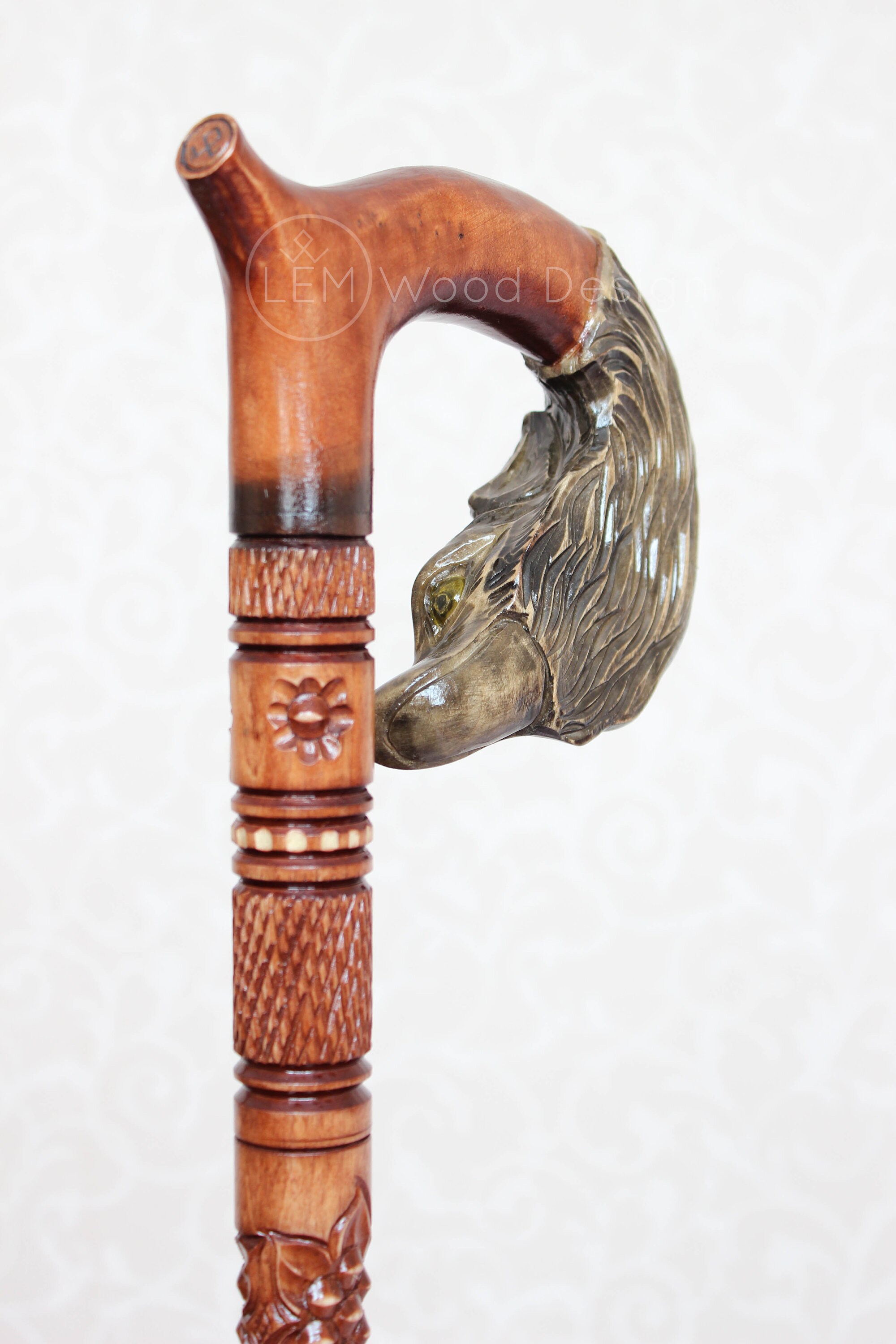 Hand carved walking stick Fox with craft handle and staff Etsy